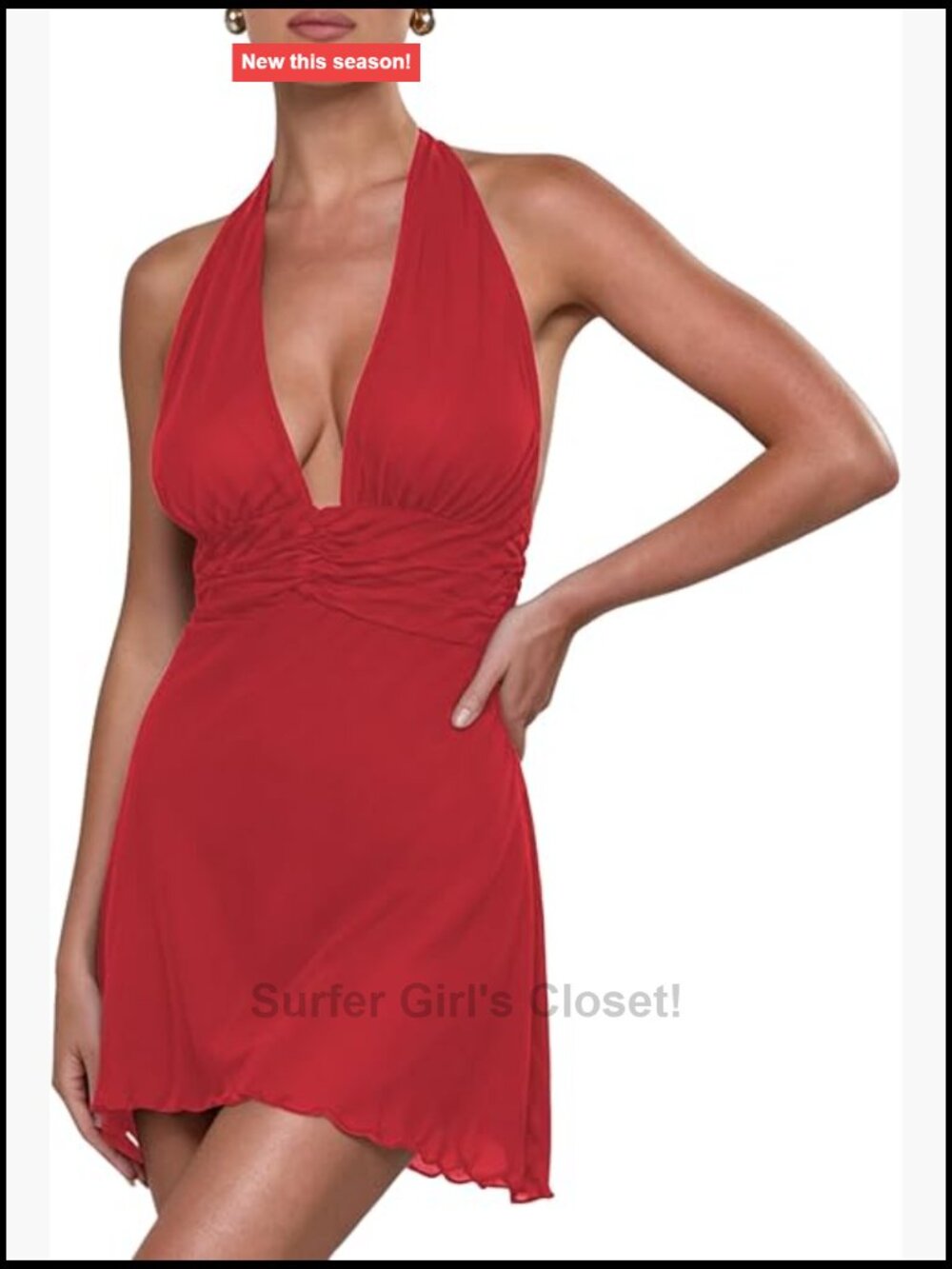 Women's Sleeveless Halter V Neck Open Back Mini Beach Party Dress